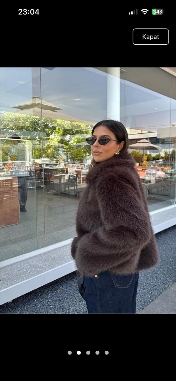 Kahverengi Suni Kürk Detaylı Midi Ceket - Görsel 2