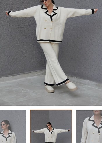 Düğmeli Beyaz Mini Kadın Takım - Görsel 3