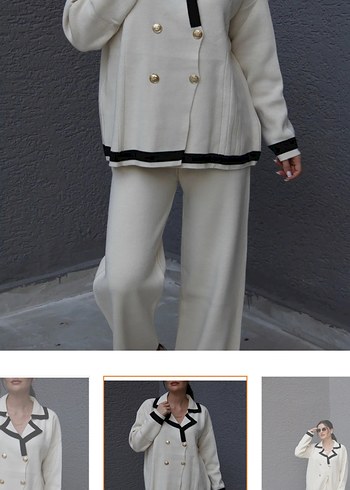 Düğmeli Beyaz Mini Kadın Takım - Görsel 2