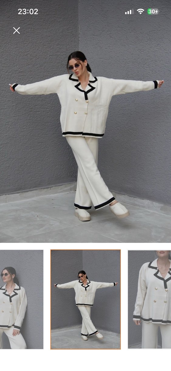 Düğmeli Beyaz Mini Kadın Takım - Görsel 3