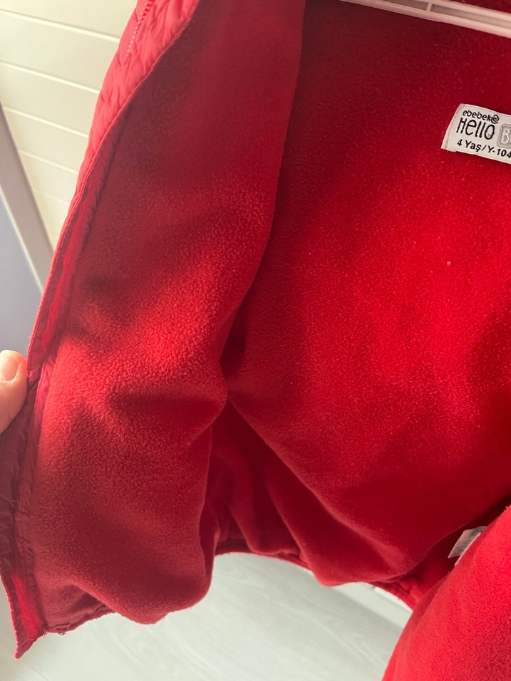 Kız Çocuk Kırmızı Fermuarlı Polar Ceket - Görsel 4