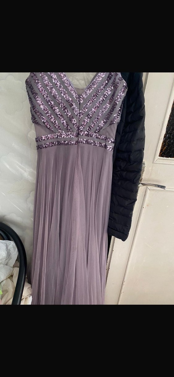 Uzun Mor Drapeli V Yaka Abiye Elbise - Görsel 3