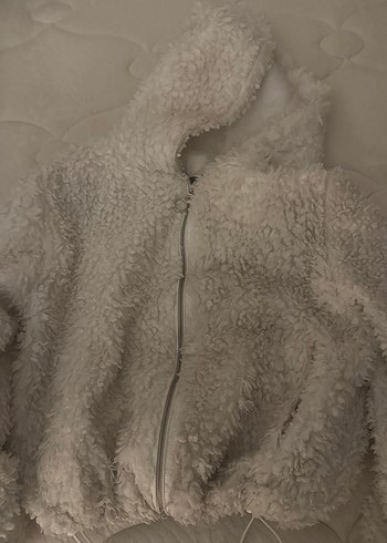 Diğer Peluş Detaylı krem Kapüşonlu Kadın Ceket