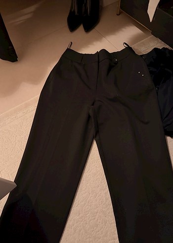 Siyah Kadın Kumaş Pantolon, Normal Boy, Kemerli - Görsel 2