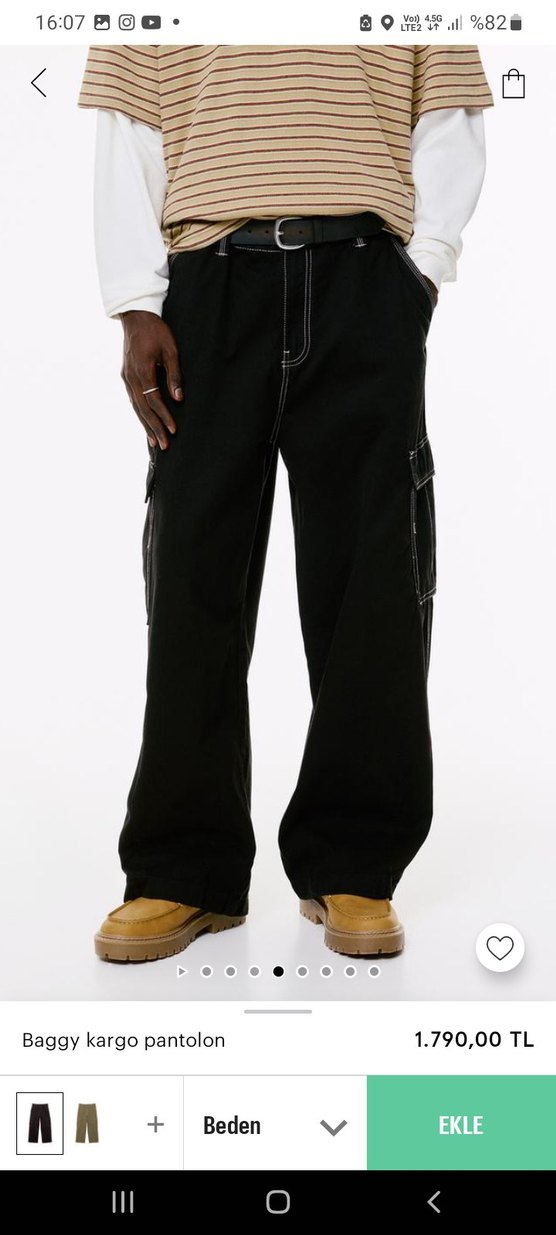 Erkek Bol Kesim Siyah Kargo Pantalon - Görsel 3