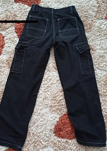 Bershka Siyah Rahat Kesim Unisex Kargo Pantalon