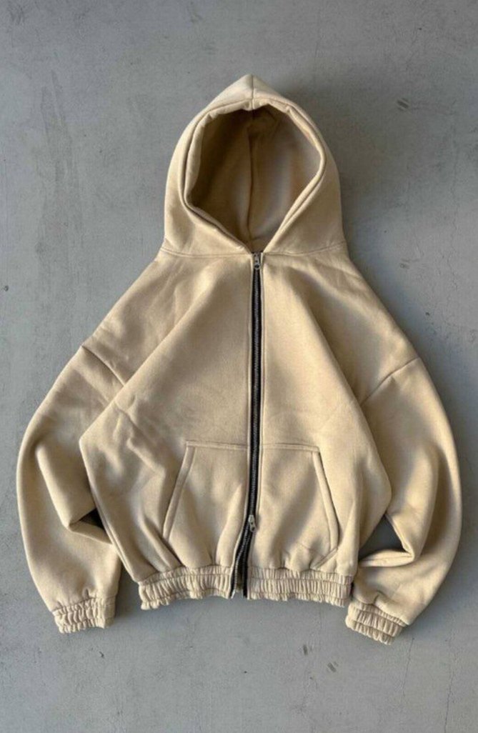 Bej Kapüşonlu Erkek Oversize Sweatshirt - Görsel 4