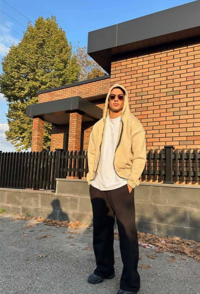 Bej Kapüşonlu Erkek Oversize Sweatshirt - Görsel 2