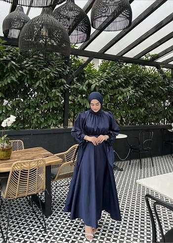 Lacivert Drapeli Uzun Kadın Elbise