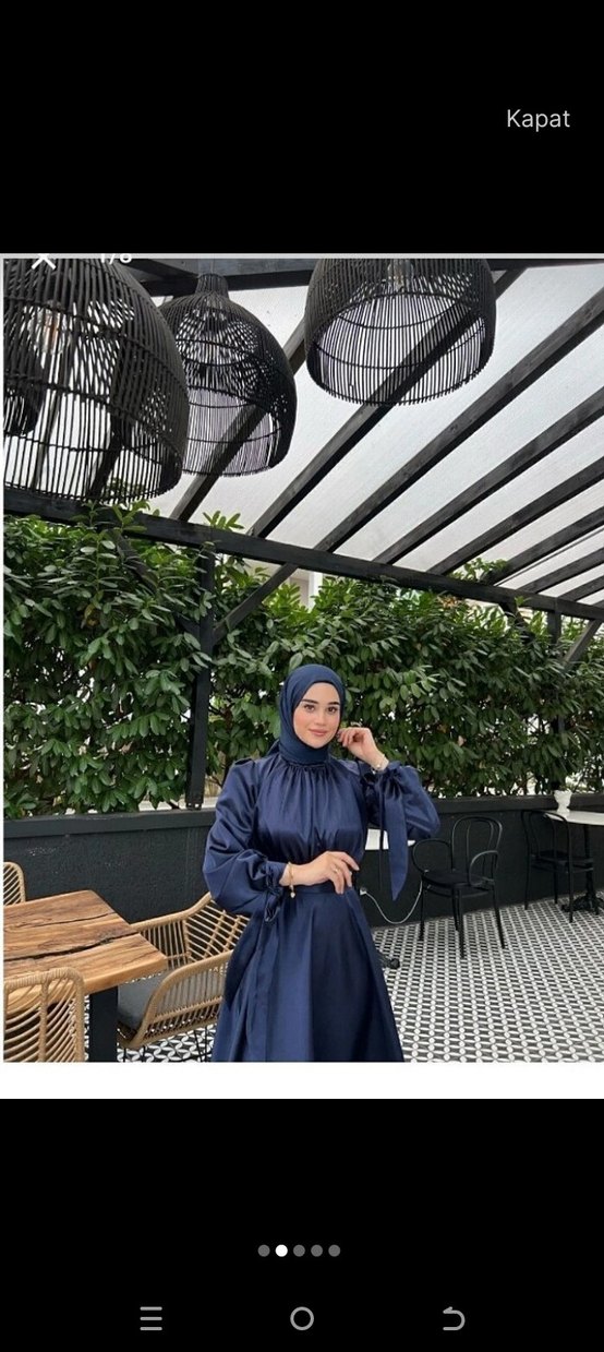 Lacivert Drapeli Uzun Kadın Elbise - Görsel 2