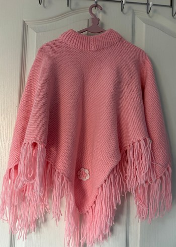 Pembe Nakışlı Bohem Kız Panço örme - Görsel 2