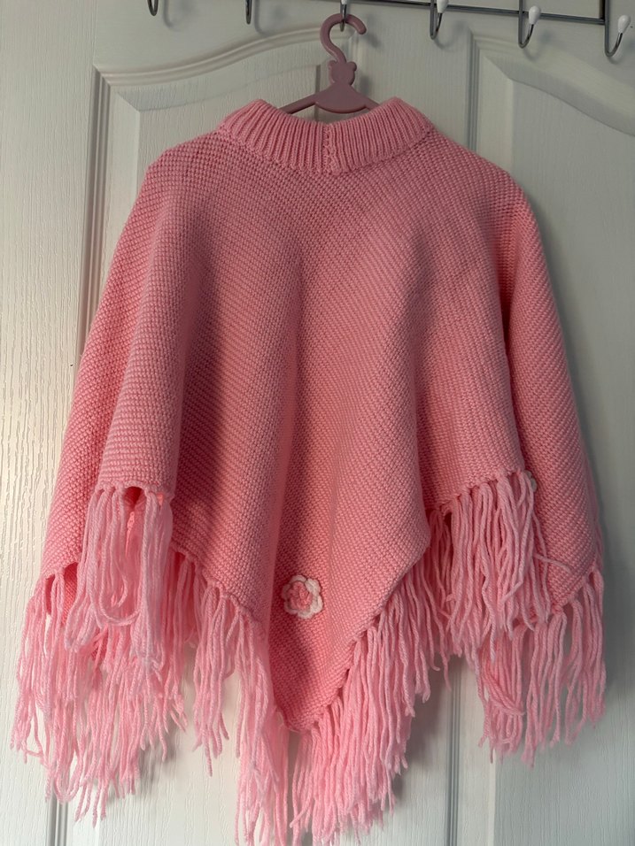 Pembe Nakışlı Bohem Kız Panço örme - Görsel 2