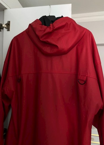 Bordo kırmızı Kadın deri Yağmurluk Kapüşonlu - Görsel 2