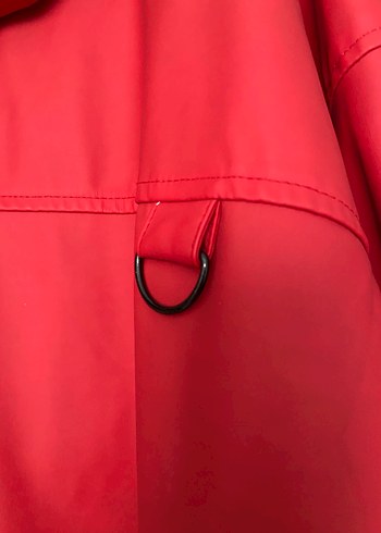 Bordo kırmızı Kadın deri Yağmurluk Kapüşonlu - Görsel 3