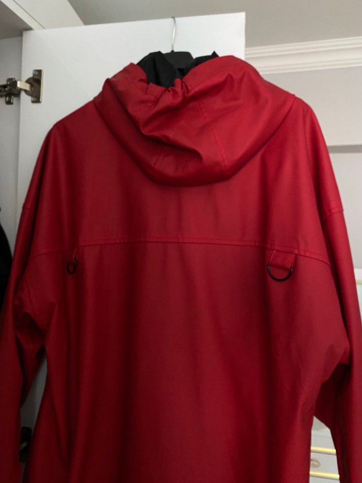 Bordo kırmızı Kadın deri Yağmurluk Kapüşonlu - Görsel 2