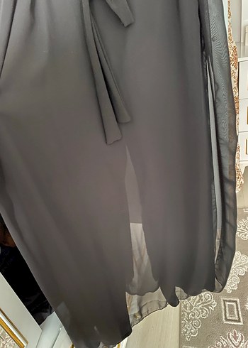 Siyah Uzun Drapeli Kadın şifon tulum elbise - Görsel 3