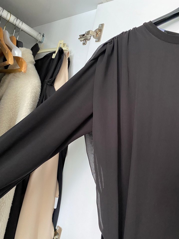 Siyah Uzun Drapeli Kadın şifon tulum elbise - Görsel 2