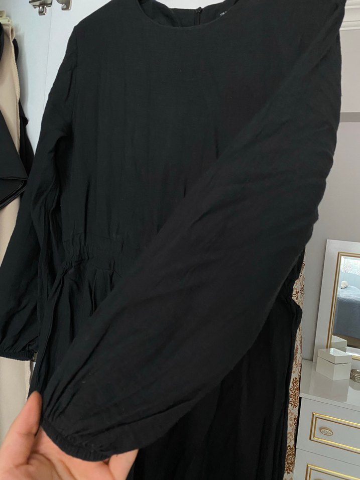 Siyah Uzun Keten Kadın tulum Elbise - Görsel 2