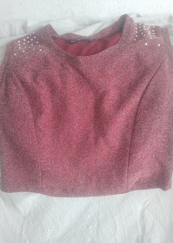 Bordo Payetli kısa Bayan bluz ya da yelek. çok şık - Görsel 4