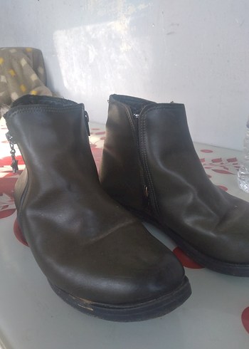 Haki renk 38 no Deri Fermuarlı Kadın Bot - Görsel 9