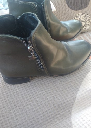 Haki renk 38 no Deri Fermuarlı Kadın Bot - Görsel 8