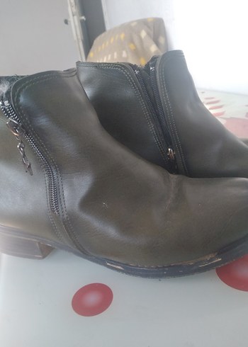 Haki renk 38 no Deri Fermuarlı Kadın Bot - Görsel 5