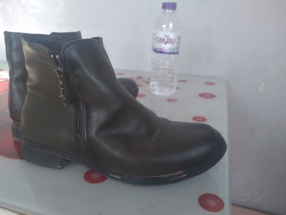 Haki renk 38 no Deri Fermuarlı Kadın Bot - Görsel 2