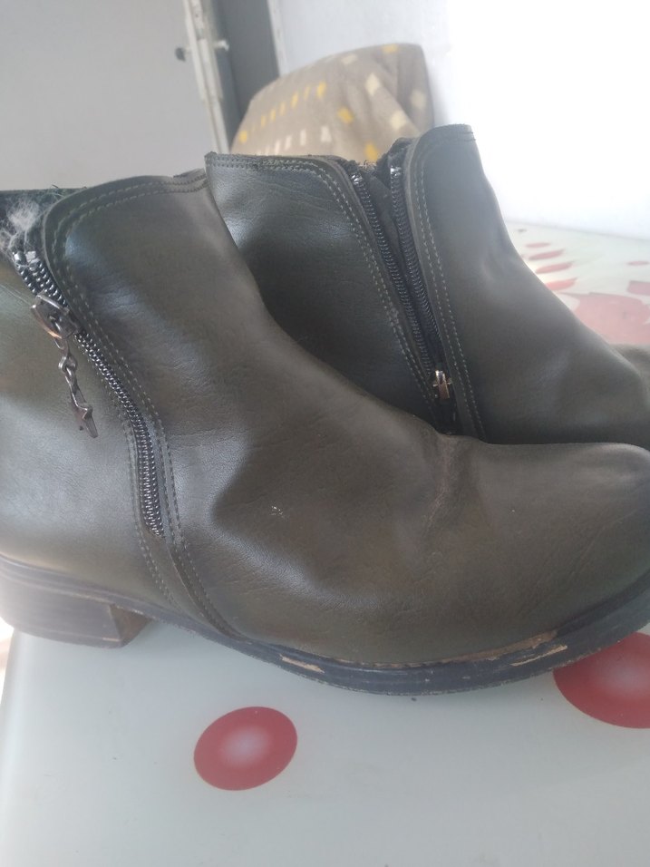 Haki renk 38 no Deri Fermuarlı Kadın Bot - Görsel 5