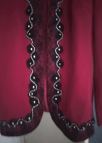 Kırmızı Uzun Kadın Ceket  koyu kırmızı. 46 beden Bayan. - Görsel 3