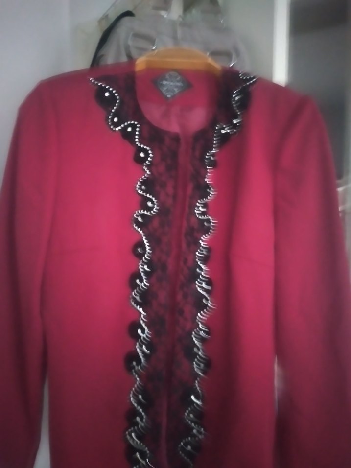 Kırmızı Uzun Kadın Ceket  koyu kırmızı. 46 beden Bayan. - Görsel 4