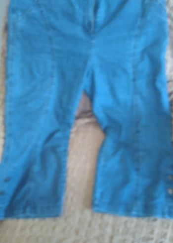 Düğmeli Mavi Kadın Denim Midi Pantolon 46 beden
