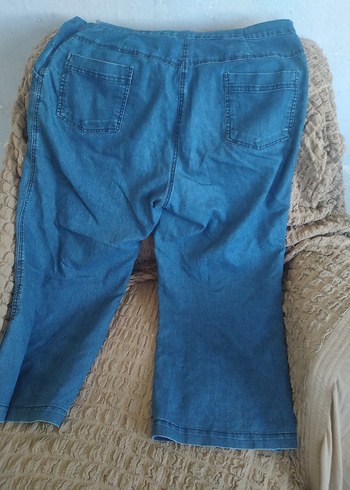 46 Beden mavi Renk Düğmeli Mavi Kadın Denim Midi Pantolon 46 beden