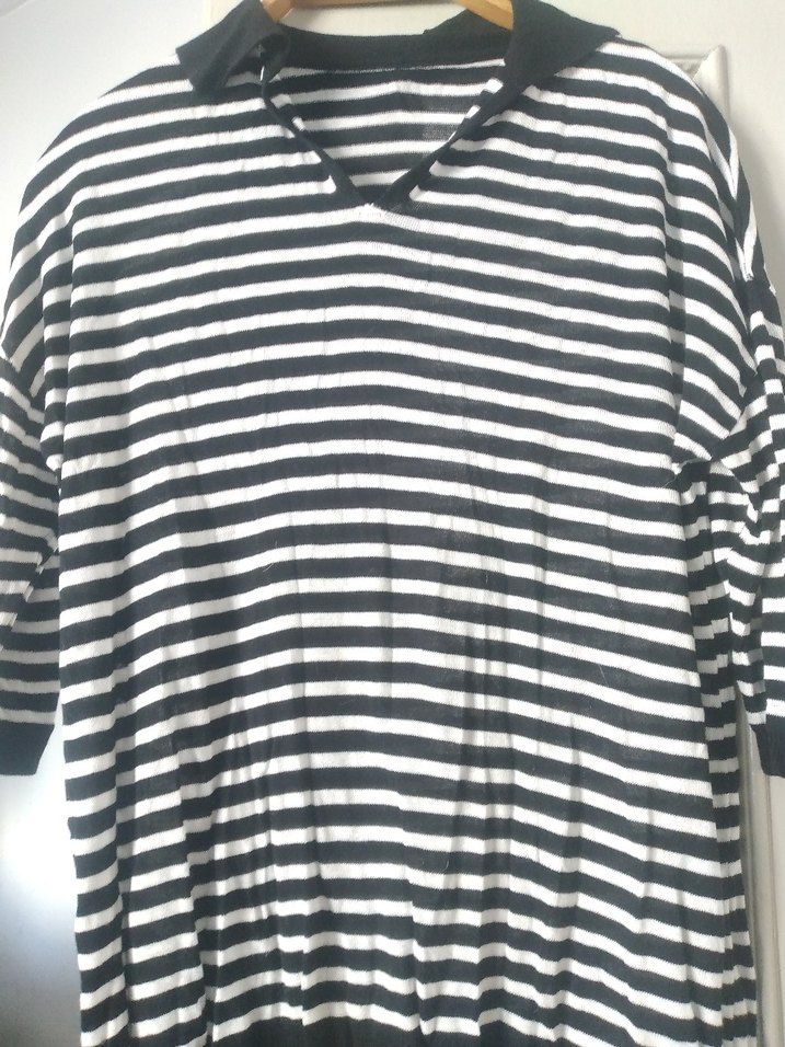 siyah beyaz Çizgili Kadın Triko bluz - Görsel 4