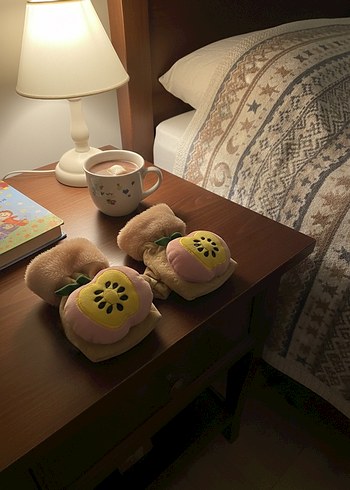 Renkli Peluş Detaylı Bej Parmaksız Eldiven - Görsel 5