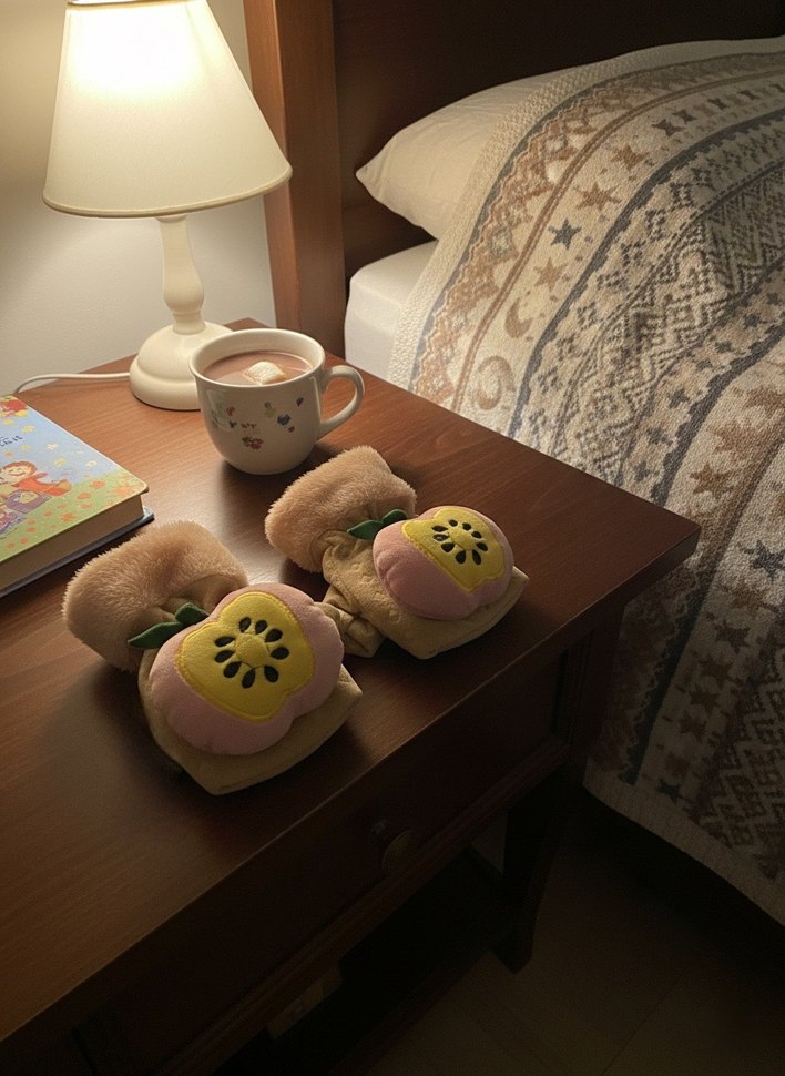 Renkli Peluş Detaylı Bej Parmaksız Eldiven - Görsel 5