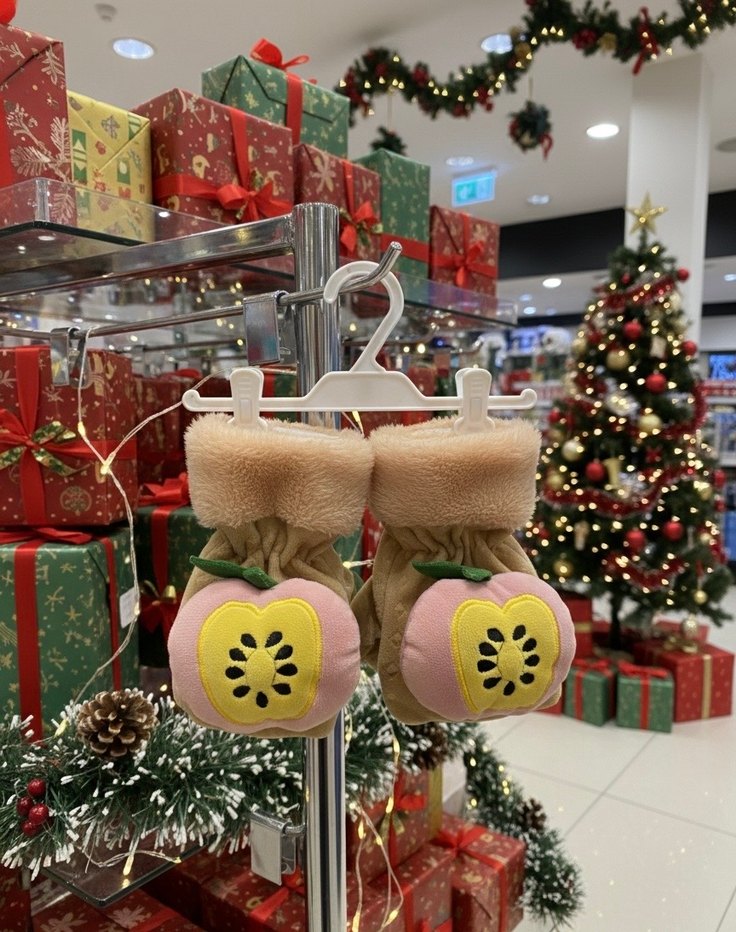 Renkli Peluş Detaylı Bej Parmaksız Eldiven - Görsel 2