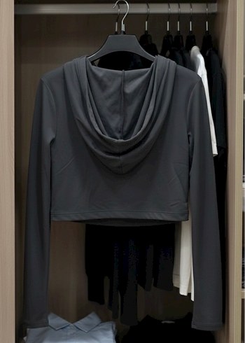 Kapüşonlu Uzun Kollu Crop Sweatshirt - Görsel 2