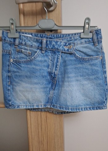 Zara Acik Mavi Denim Mini Etek