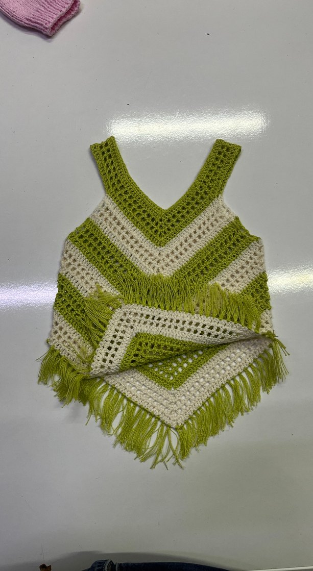 Kız Çocuk Örgü V Yaka Püsküllü Bluz - Görsel 2