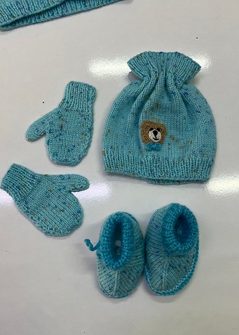 Mavi Erkek Bebek Örgü 5'li Kıyafet Seti - Görsel 3