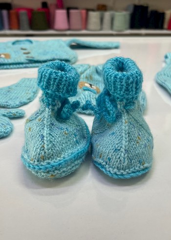 Mavi Erkek Bebek Örgü 5'li Kıyafet Seti - Görsel 4