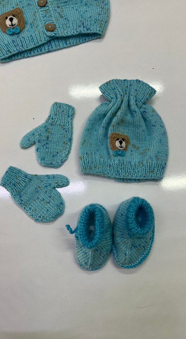 Mavi Erkek Bebek Örgü 5'li Kıyafet Seti - Görsel 3