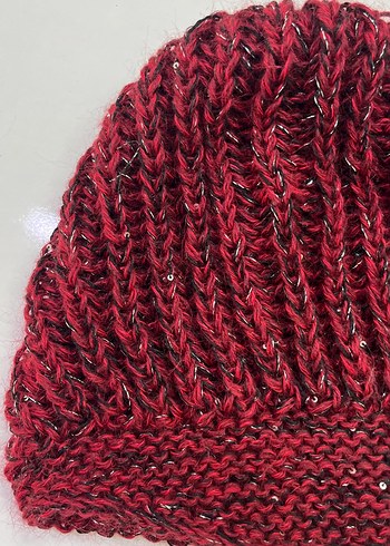 Bordo Parlak Örgü Kadın Bere ve Boyunluk Seti - Görsel 3