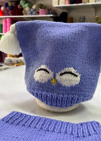 Mor Nakışlı Çocuk Bere ve Boyunluk Takımı - Görsel 3