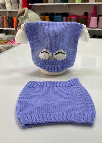 Mor Nakışlı Çocuk Bere ve Boyunluk Takımı - Görsel 2