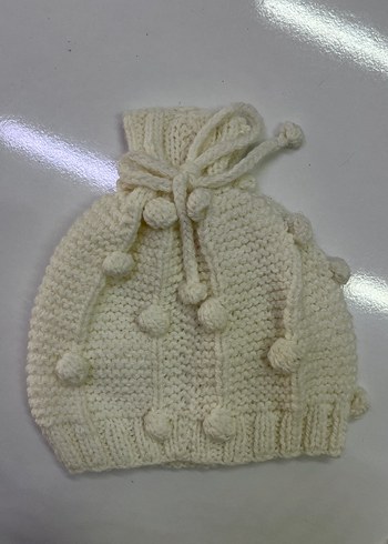 Beyaz Örgü Çocuk Bere ve Atkı Seti - Görsel 2