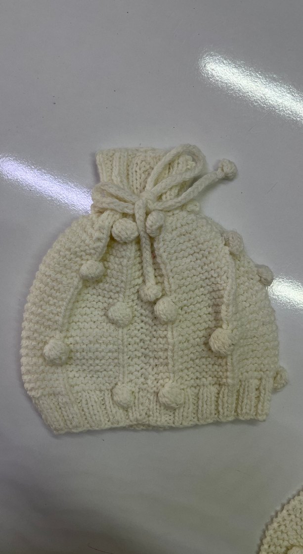 Beyaz Örgü Çocuk Bere ve Atkı Seti - Görsel 2