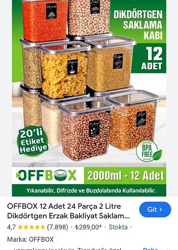 OFFBOX 12'li 2 Litre Dikdörtgen Saklama Kabı Seti