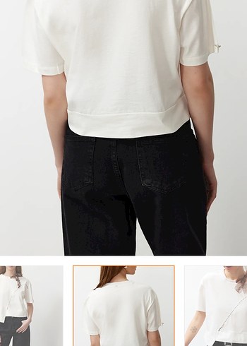 Trendyol & Milla Beyaz Baskılı Denim Kısa Kollu Tişört