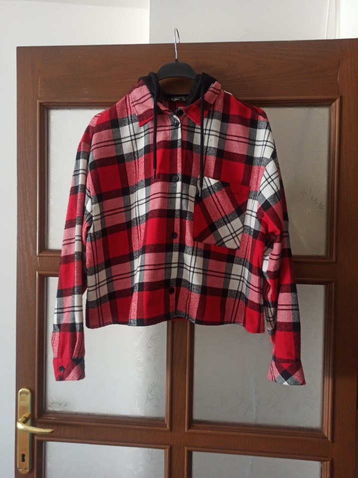 Kırmızı Kareli Düğmeli Uzun Kollu Kadın Gömlek - Görsel 2